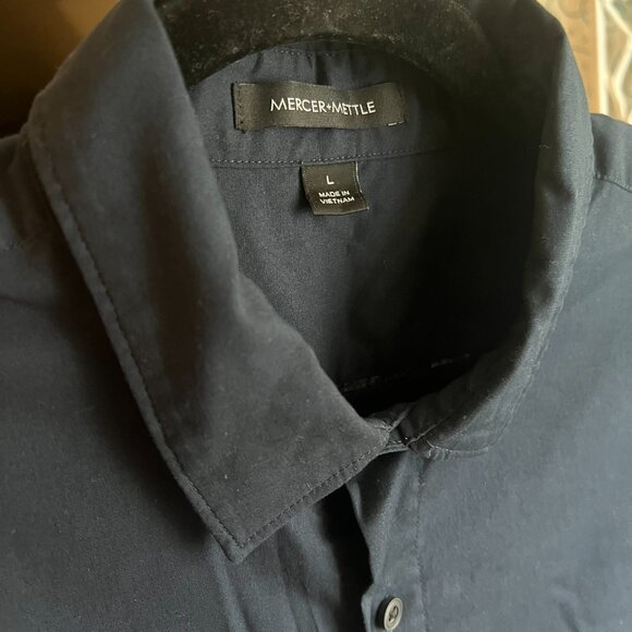 Solid Navy Button Down Dress Shirt // Mercer & Mettle Men's Size L - Picture 3 of 5